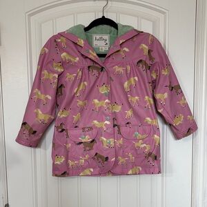 Hatley Pink Horse Print Raincoat with Green Lining